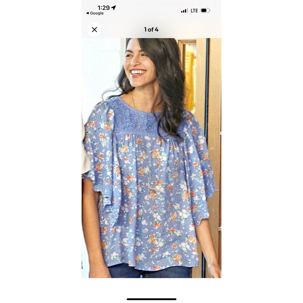 Womens Matilda Jane size medium M Lets go together Be Here Now Top blue floral